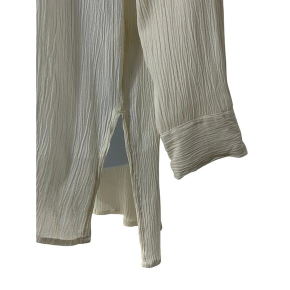 O'NEILL Top Womens Size Medium Woven Crinkle Sheer Button Tunic Blouse Off-White - Picture 8 of 11